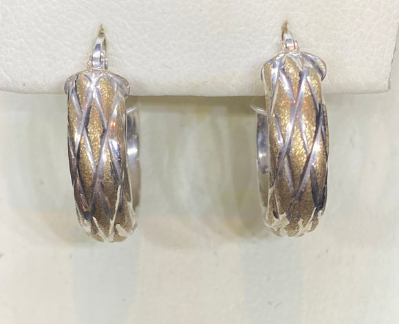 9ct Two Tone Diamond Cut Huggie Earrings