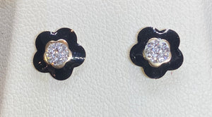 9ct Yellow Gold Black Enamel Flower Studs