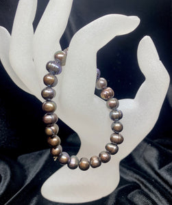 Black Dyed Fresh Water Ridge Elastic Pearl Bracelet