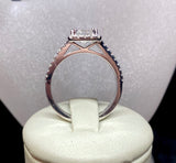 4 Claw Princess Cut Diamond Ring with Split Diamond Shoulders & Cushion Halo