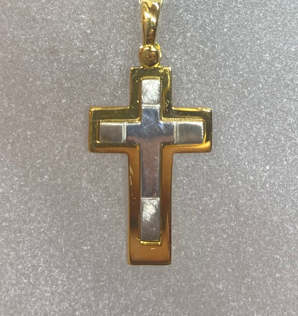 18ct Two Tone Raised Cross