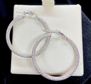 9ct White Gold Stippled Hoop Earrings