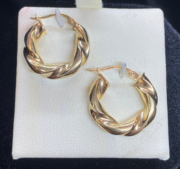 9ct Yellow Gold Small Round Twist Hoop Earrings