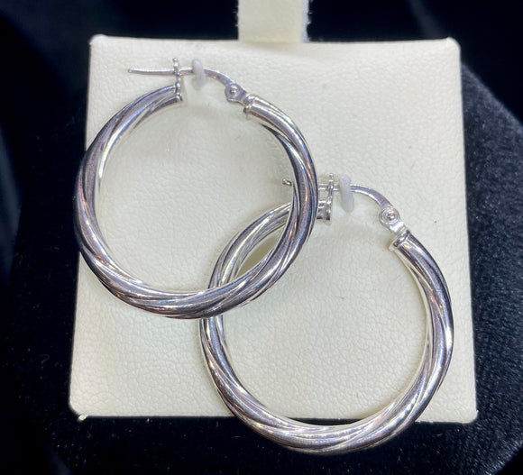 9ct White Gold Twist Hoop Earrings