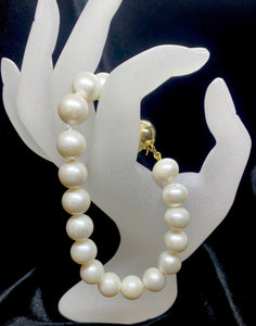 Gold Plated White Fresh Water Pearl Bracelet