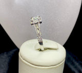 18ct White Gold Princess Cut Diamond Ring with Diamond Halo and Split Shoulders