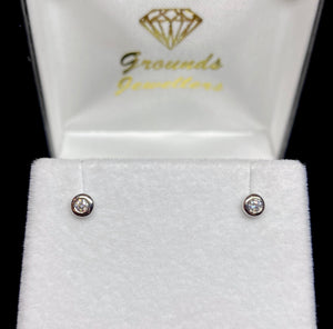9ct White Gold Brilliant Cut Bezel Diamond Stud Earrings
