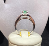 18ct White Gold Natural Emerald Diamond Halo Ring
