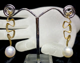 9ct Yellow Gold South Sea Pearl Diamond Wavy Earrings