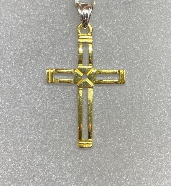 18ct Yellow & White Gold Cut Out Cross