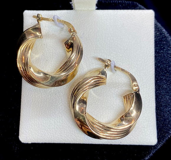 9ct Yellow Gold Twist Hoop Earrings