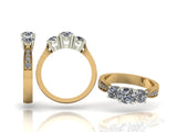 3 Stone Trilogy Brilliant Cut Diamond Ring with Diamond Shoulders